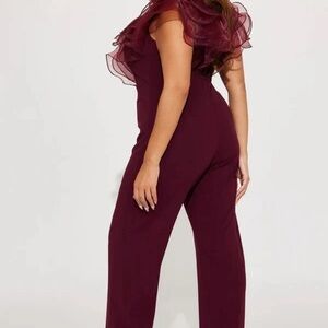 Fashion Nova Deep Burgundy Ruffle Jumpsuit NWT 2X